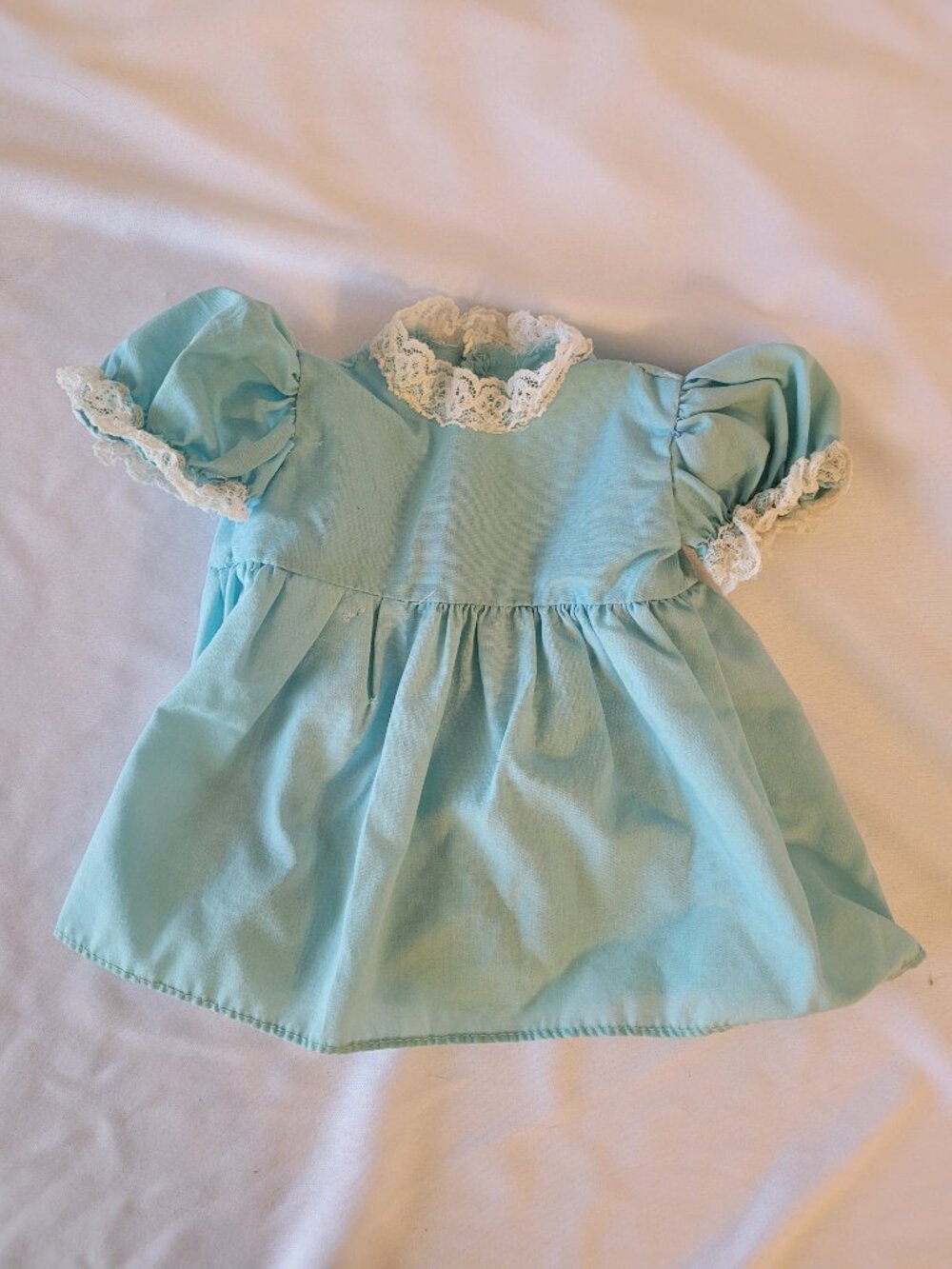 Vintage 80's Snap on Blue, White Lace Baby Dress No Brand, Size Tag